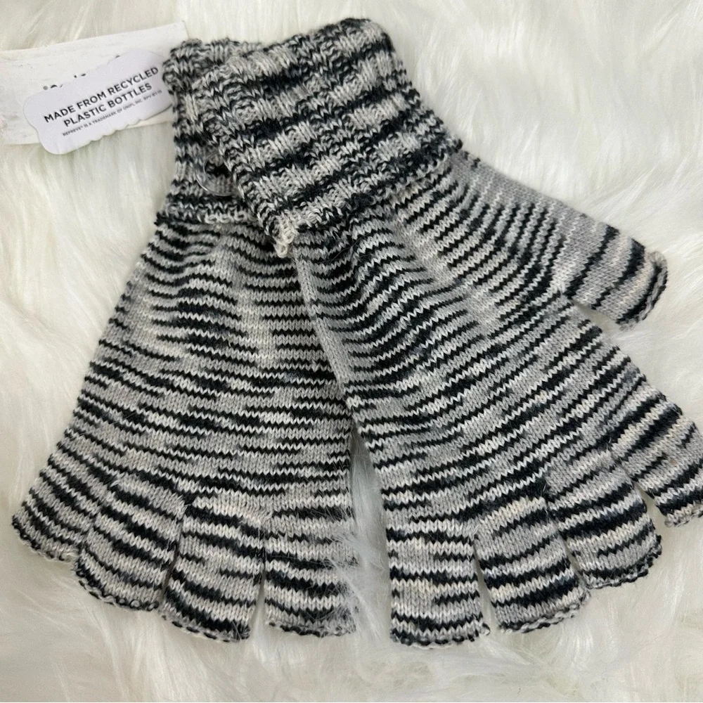 Style & Co. Fingerless Gloves Black White Marled Space-Dyed Knit One Size NWT